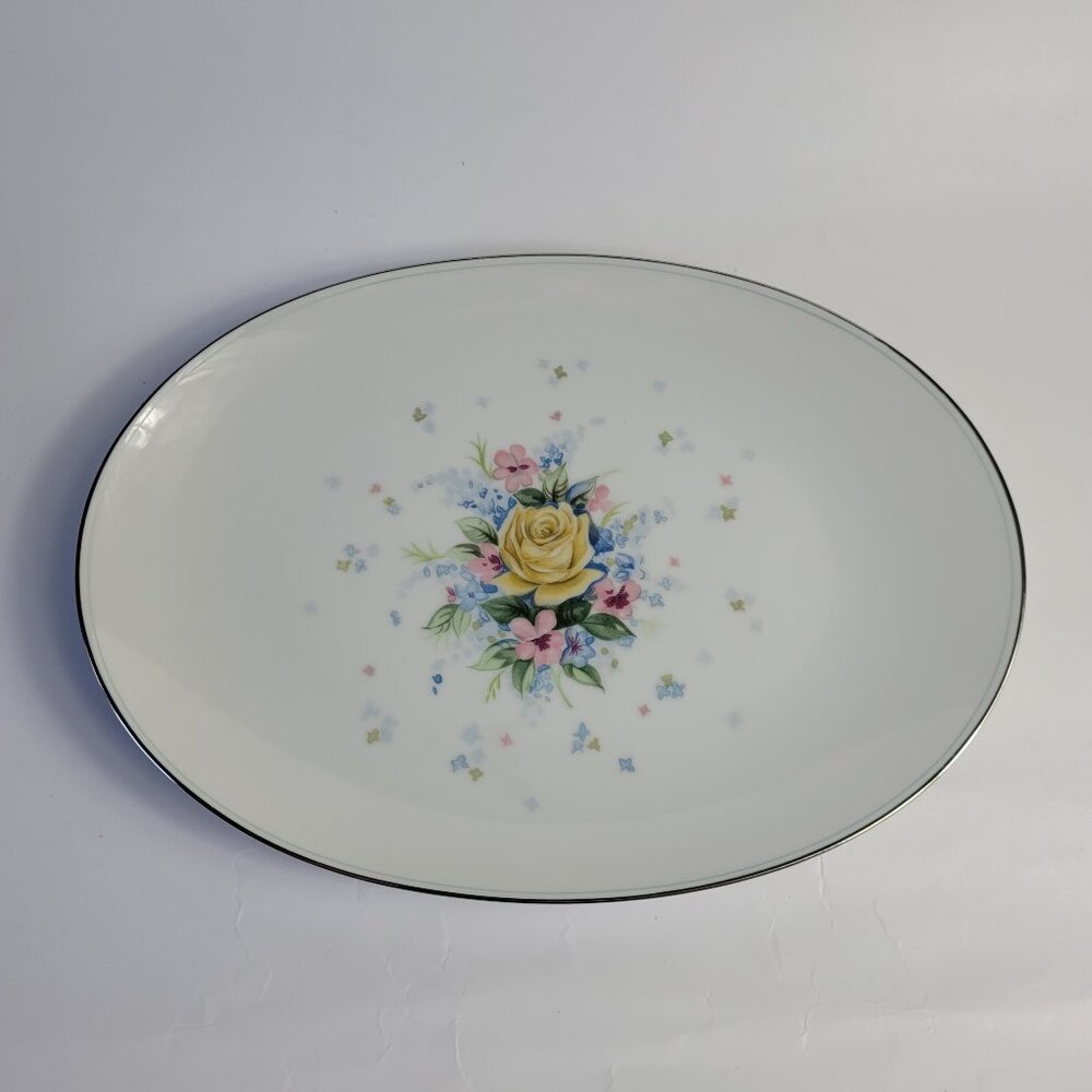 Sango Melanie Serving Platter White Yellow Pink and Blue Flowers 12 Inch